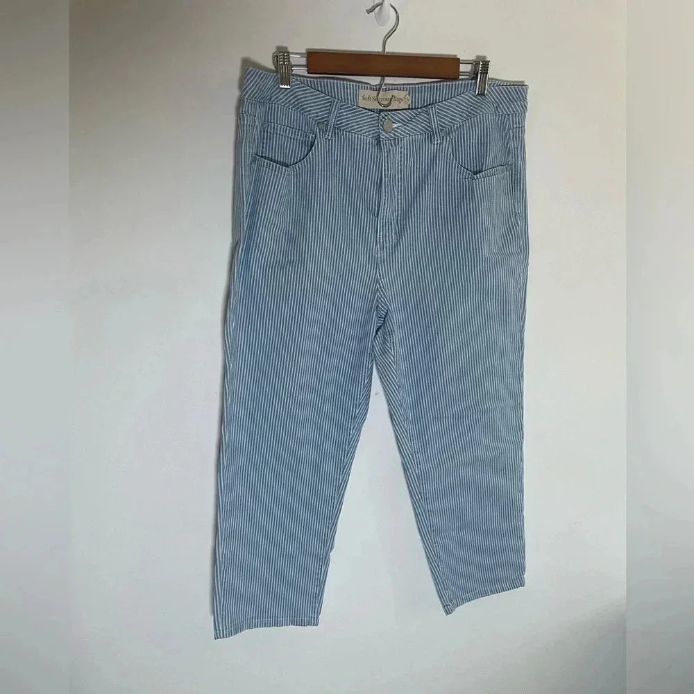 Soft Surroundings capri jeans blue & white striped 18 Petite EUC! 0020